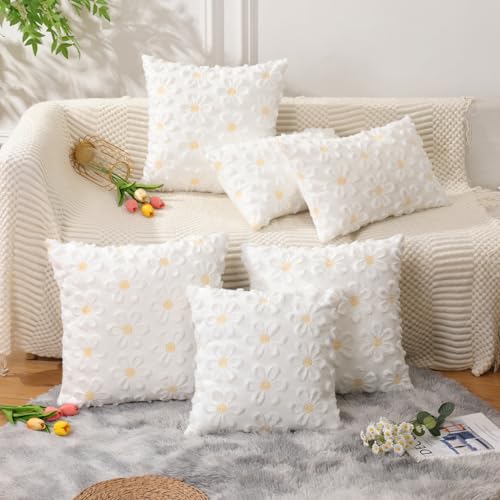 Daisy Spring Pillow Covers 18x18 inch Set of 2 - Soft Plush Polyester