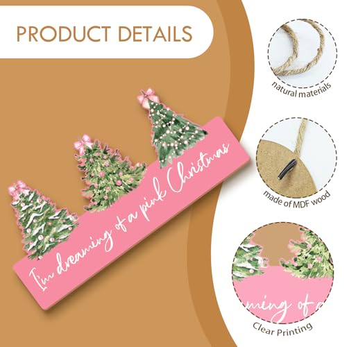 Pink Pastel Bow Christmas Tree Sign Decor - I'm Dreaming of a Pink Christmas - Room Wall & Front Door Hanging - Variation: Pintree