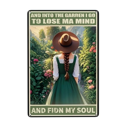Retro 'And Into The Garden I Go' Metal Sign - 12x8 Garden Decor