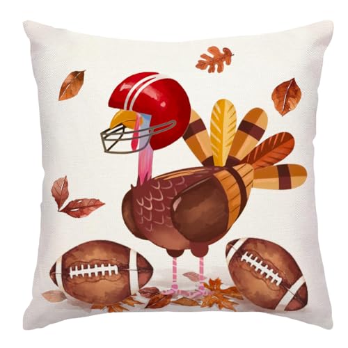 RABUSOFA Fall Thanksgiving Pillow Cover 18x18 Brown Turkey Football Decor