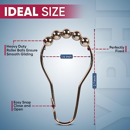 Stainless Steel Secure Lock Shower Curtain Hooks - Pack of 12, Polished Nickel