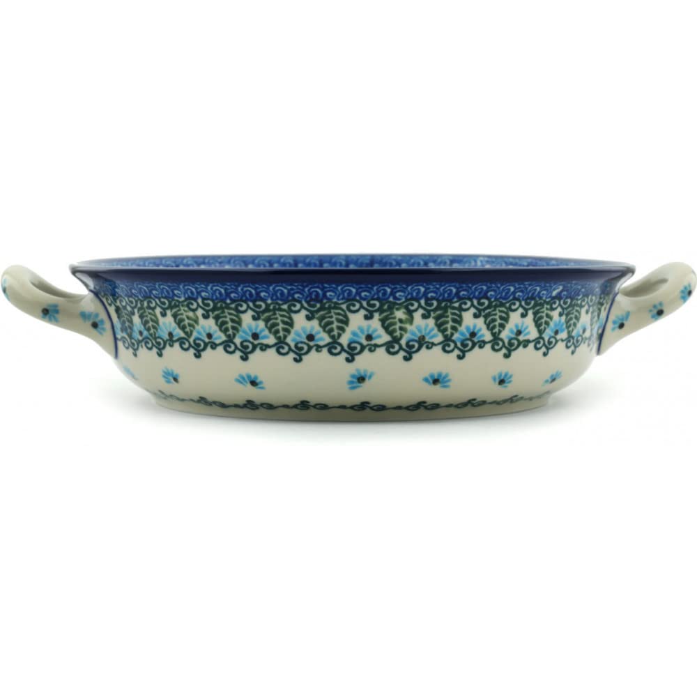 Polish Pottery Round Medium Baker with Handles made by Ceramika Artystyczna (Forget Me Not)