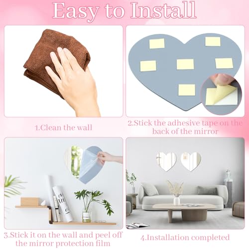 Heart Shaped Acrylic Wall Mirror - 12.2" x 11.6" Decorative Mirror