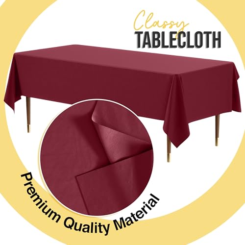 Exquisite Burgundy Plastic Table Cover 54" x 108" - 12 Pack
