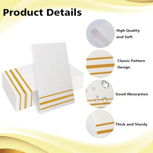 Muyurra Disposable Paper Hand Towels - White and Gold Line, 50 Pack
