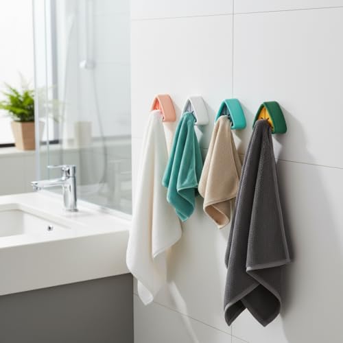 8-Pack Adhesive Towel Holders, Multicolor Silicone Push-Grip Hooks