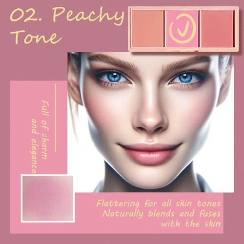 Kootinn 3-Color Matte Pink Blush Palette with Brush Long Lasting