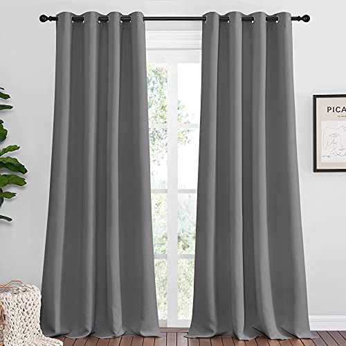 NICETOWN Blackout Curtains - 55" x 118" Grey Grommet Drapes (2 Panels)