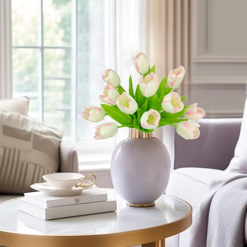 12pcs Real Touch Pink Tulips - Artificial Silk Flowers for Decor