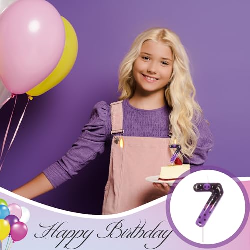 Purple Black Skull Number 7 Birthday Candle - Kpop Cake Topper