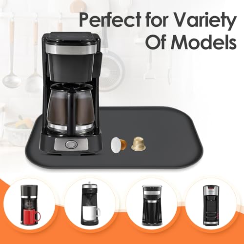 Non-Slip Silicone Coffee Maker Mat with Raised Edge, 17.4'' x 10.6'' - Black