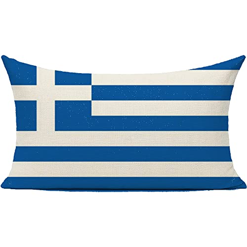 Greece Country Flag Lumbar Pillow Cover 12" x 20" Double-Sided Linen