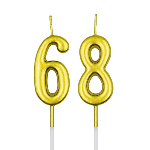 Gold Birthday Candles Set - Numbers 68 & 86 for Cake Decoration