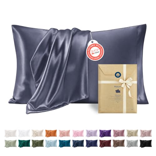 Bedsure Satin Pillowcase Set of 2, Standard Size 20" x 26", Blue Granite