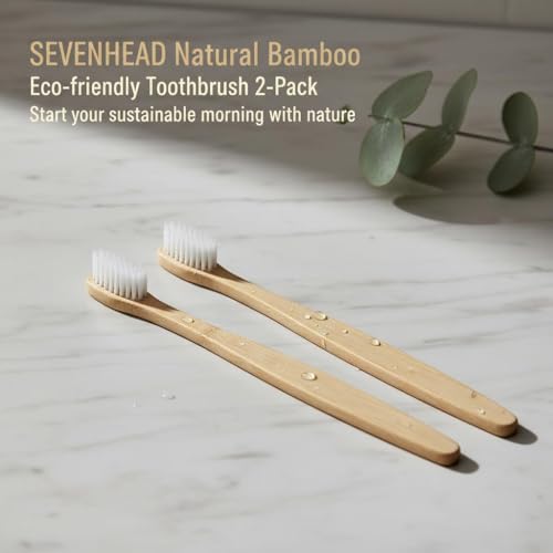 SEVENHEAD Bamboo Toothbrushes for Adults - 2 Pack Eco-Friendly Soft Bristles