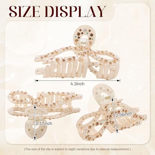 AWAYTR Rhinestone Bow Hair Claw Clip 4.3 Inch for Thick Hair