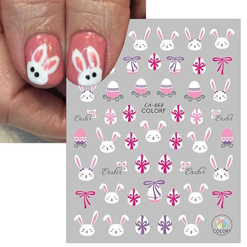 8 Sheets Bunny Nail Decals - 3D Self Adhesive Easter Nail Stickers