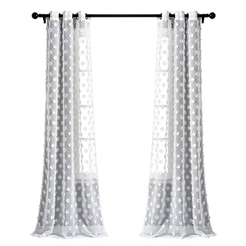 Lush Decor White Textured Dot Grommet Sheer Window Curtain Panel Pair (84" x 38")