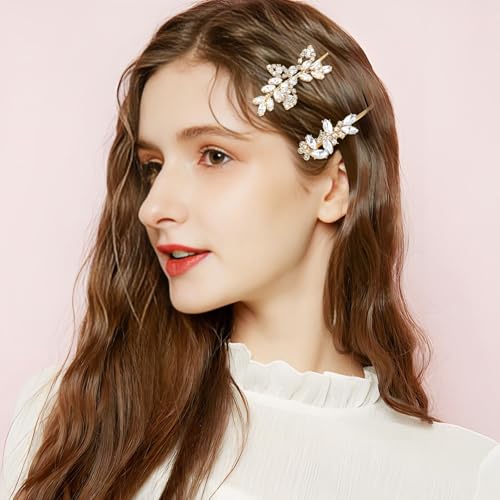 CYUXING 4Pcs Gold Rhinestone Hair Clips for Bride Wedding Hairpins