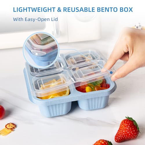 BE OVER QUALITY 4-Pack Bento Box, 4-Compartment Lunch Containers - Multicolor