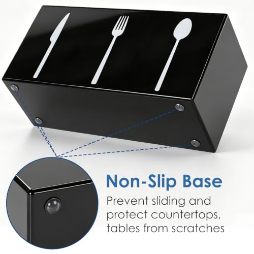 Saiveina 3-Compartment Silverware Organizer - Space-Saving Cutlery Caddy for Kitchen Utensils (Black)