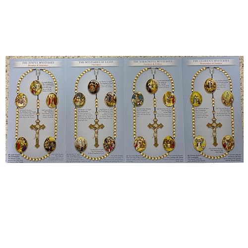 Catholic Rosary Prayer Card Set with Our Father Instructions - Religious Devotional Guide