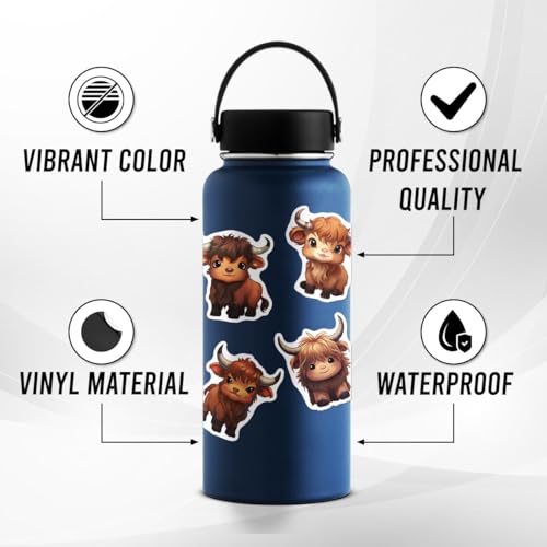 50 Pcs Cute Cow Vinyl Stickers for Water Bottles & Laptops