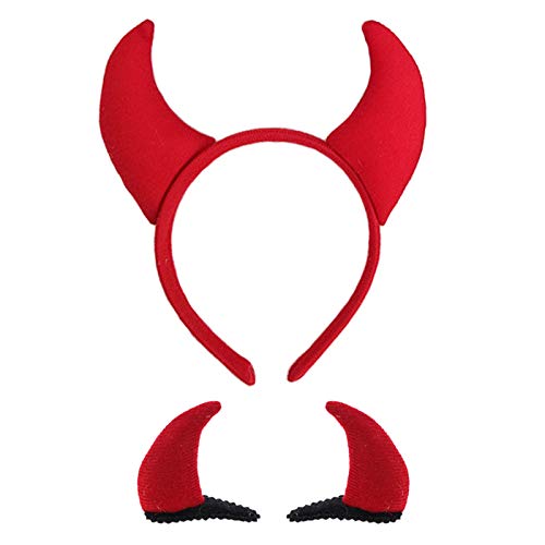CBLUO Halloween Devil Horns Headband and Hair Clips Set for Cosplay