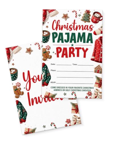 MENSHIJIAN Christmas Pajama Invitations Set - Winter Holiday Party Invites C