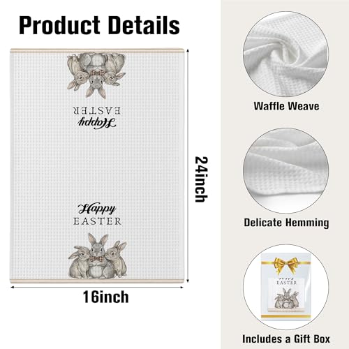 Easter Bunny Waffle Weave Kitchen Towel - 16x24 Inch Farmhouse Decor Color13