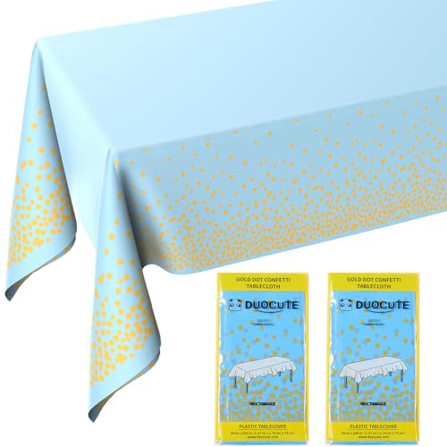 Blue Gold Foil Dot Disposable Tablecloths - 2 Pack, 54x108 inch