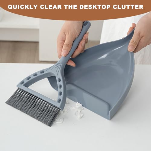 BSMstone Mini Broom and Dustpan Set - Compact Cleaning Tool for Desk, RV, Camping, and Dorms (Blue Gray)