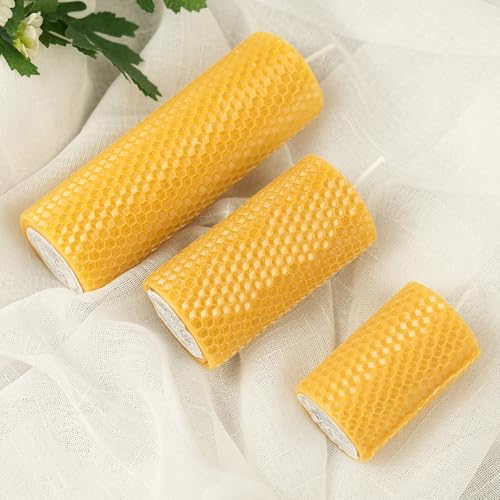 Natural Beeswax Hand-Rolled Pillar Candles - Honeycomb Design