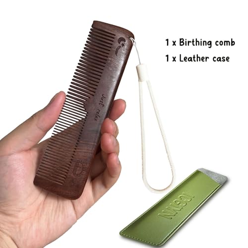 Wooden Birthing Comb for Labor Pain Relief with Leather Cover and Inspiring Quotes