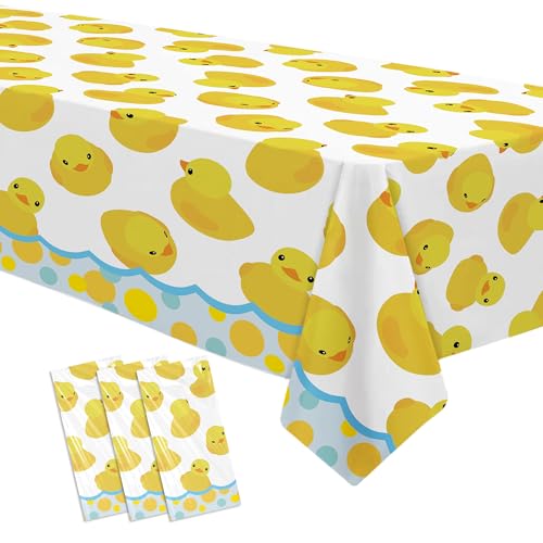 Rubber Duck Tablecloth Set - 3 Disposable Birthday Decorations