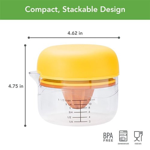 Tovolo All-in-1 Citrus Juicer and Zester Set, White & Yellow – Manual Juicer with Measuring Cup, Dual Reamers, BPA-Free, Dishwasher Safe, Compact Storage