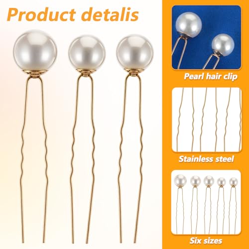 Pearl Hair Pins U Shaped Wedding Hair Accessories Gold 18 Pcs