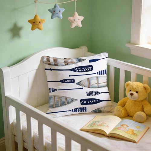Lake Life Gifts Navy Blue Pillow Cover 18x18 - Double-Sided for Couch & Bed, Boat Lover Decor
