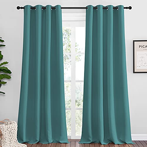 NICETOWN Sea Teal Blackout Curtains - 55" x 102" Thermal Insulated Drapes