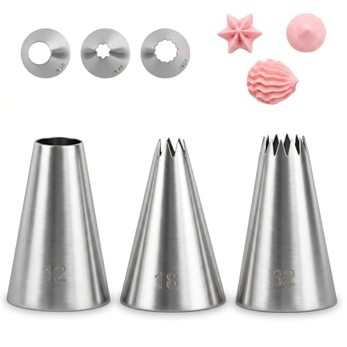 3-Piece Stainless Steel Cake Piping Tip Set #12, #18, #32