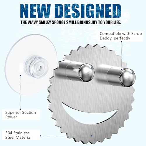 Silver Stainless Steel Smiley Face Sponge Holder with Suction Cup
