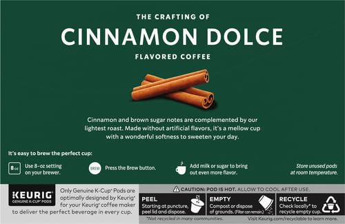 Starbucks K-Cup Coffee Pods - Cinnamon Dolce Flavored, 100% Arabica, 20 Pods Total
