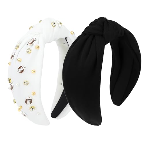 WHAVEL White Football Headband - Pearl Rhinestone Knotted Hairband