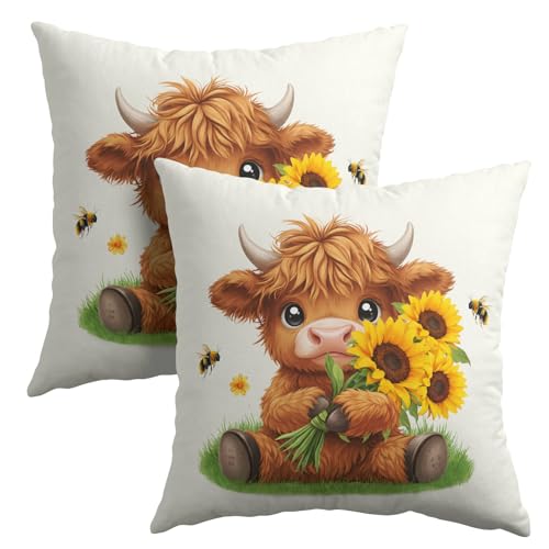 Khope Cow Sunflower Pillow Covers 18x18 Inch Set of 2