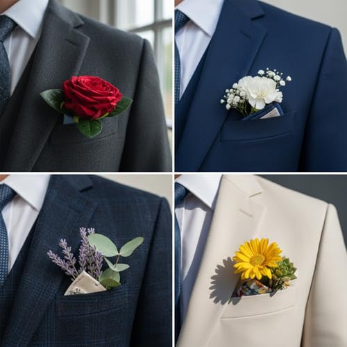 12 Pcs Pocket Boutonniere Holders for Men - Durable Plastic Sleeves