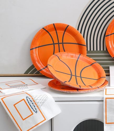 Winoo Design 48PCS Basketball Party Supplies Set - 24 Paper Plates & Napkins