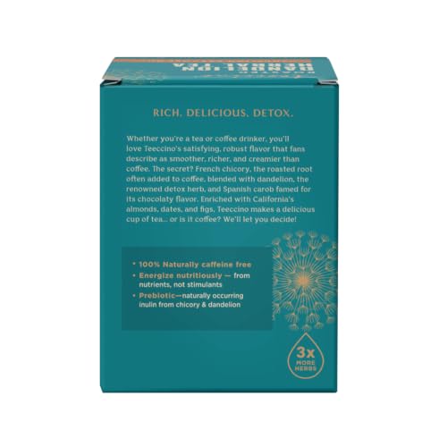 Teeccino Caramel Nut Dandelion Herbal Tea Bags - Caffeine Free, Prebiotic, 10 Pack