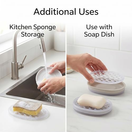 2-Pack Silicone Soap Dish with Drainage for Shower & Kitchen
