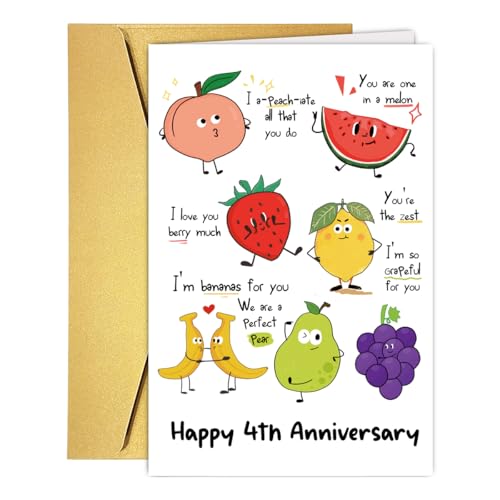 Cute 4th Anniversary Card for Him Her - Funny Fruit Pun Design