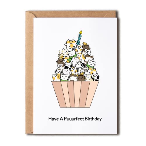 Funny Cat Birthday Card - Cute 5x7 Purrfect Design